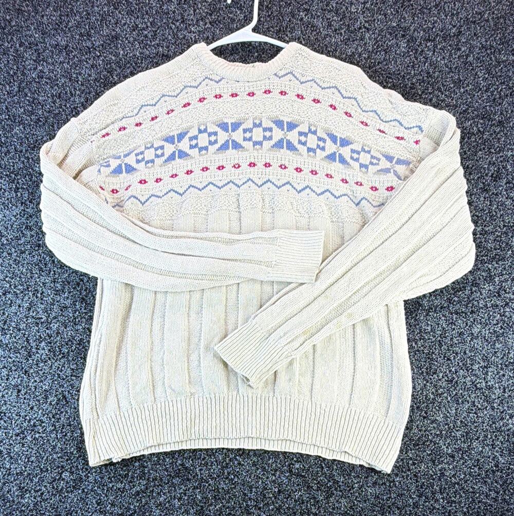 Vintage Hunt Club Sweater Mens XL Cream Geometric Cotton Knit Made USA pullover